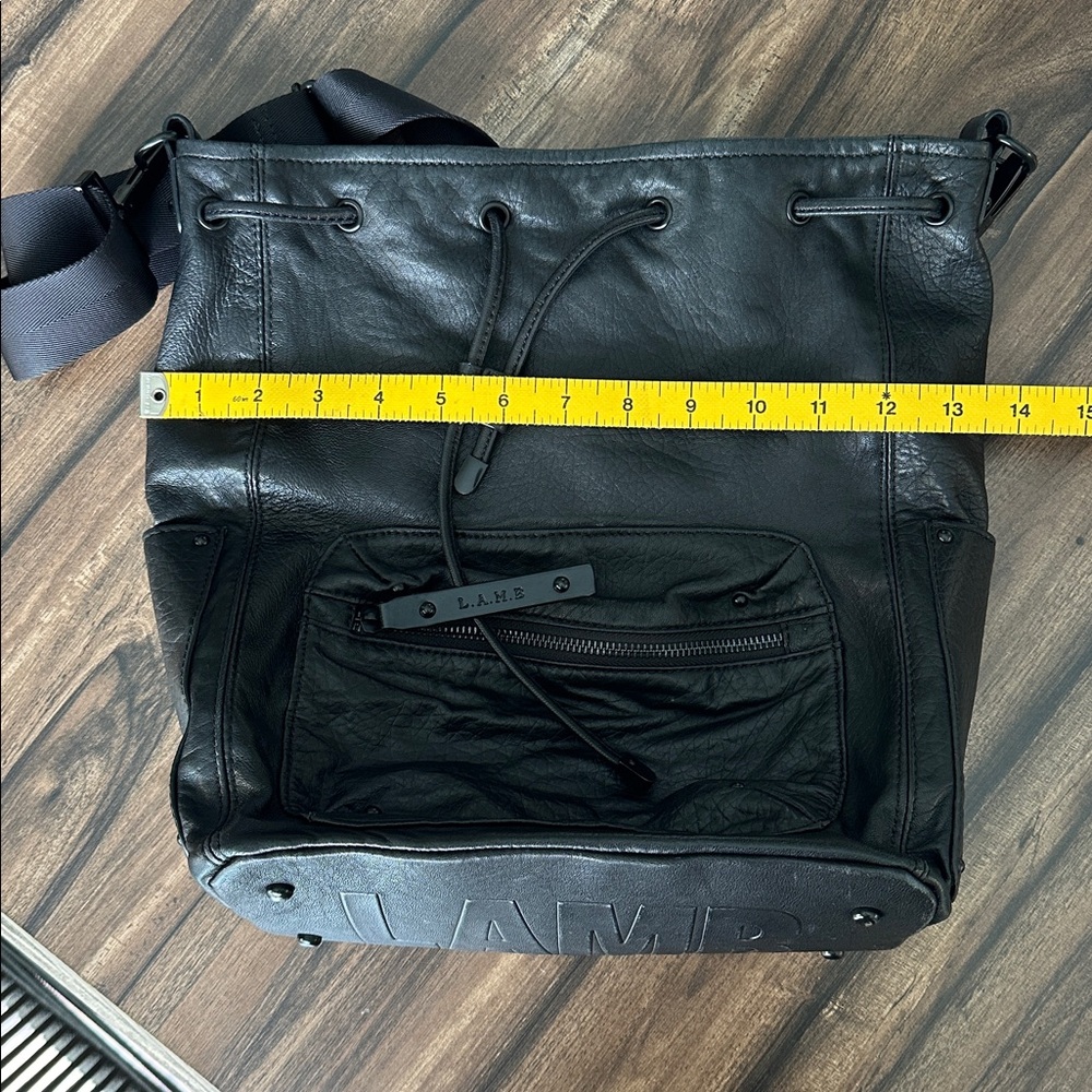 L.A.M.B. Black Leather Bucket Backpack - Picture 10 of 14